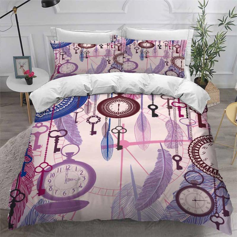 

HELENGILI 3D Bedding Set Clock Print Duvet Cover Set Bedcloth with Pillowcase Bed Home Textiles #ZHONG34, As pic