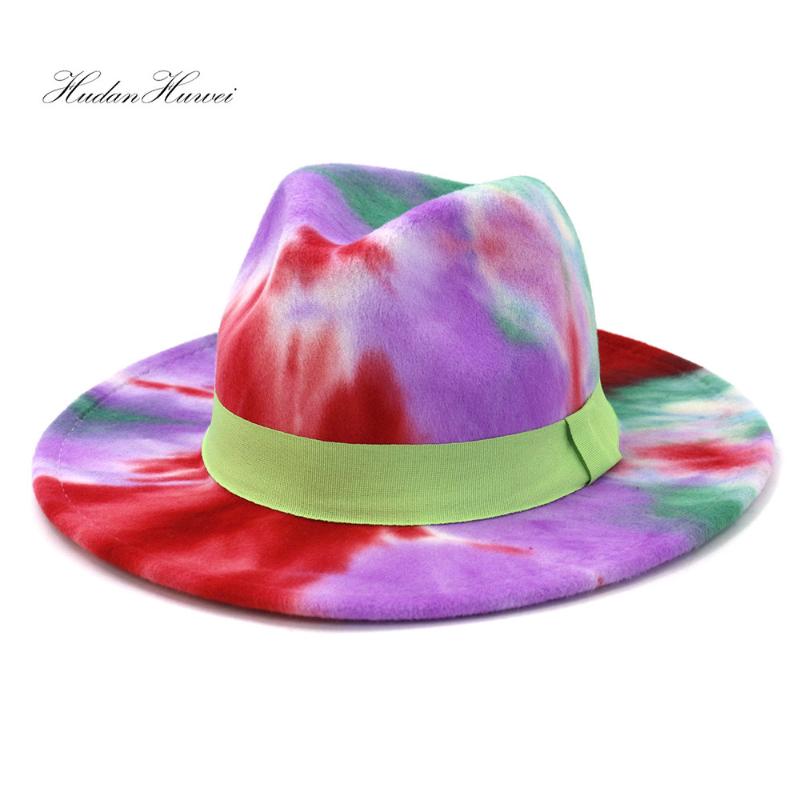 

British Classic Hot Sell Jazz Panama Woolen Felt Fedora Hat for Adult Ladies and Gnetlemen Pritn Colorful Hat with Belt, Red