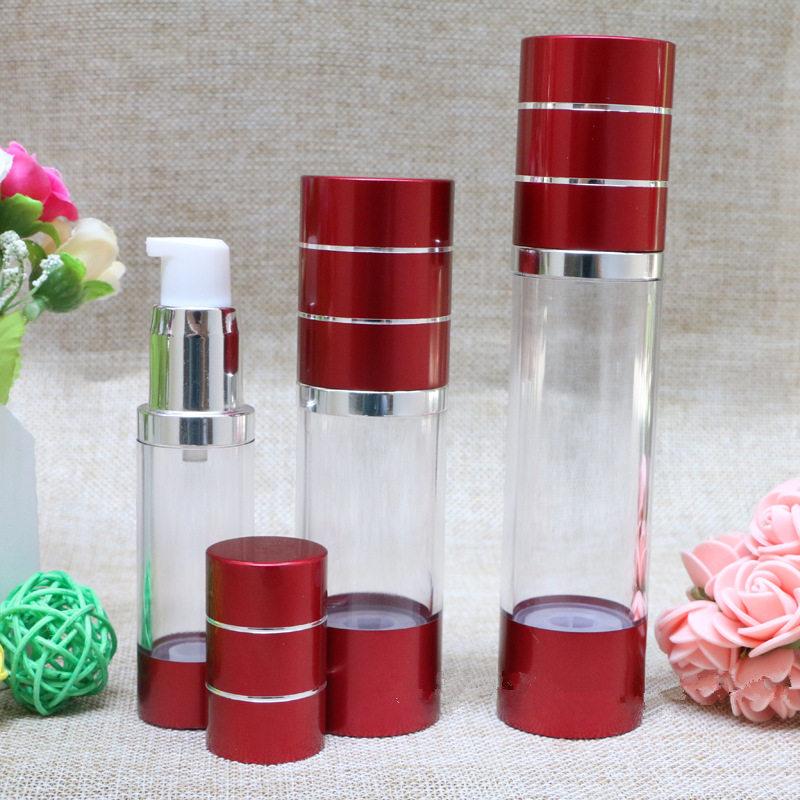 

15ml 30ml 50ml Wine red Refillable Bottles with silver line Portable Airless Pump Dispenser Bottle For Travel Lotion 100pcs