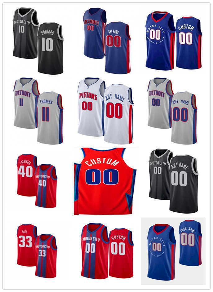 

75th Custom Mens Women Youth Detroit's Pistons's Dennis 10 Rodman Bill 40 Laimbeer Isiah 11 Thomas Grant 33 Hill Basketball Jersey, Black;red