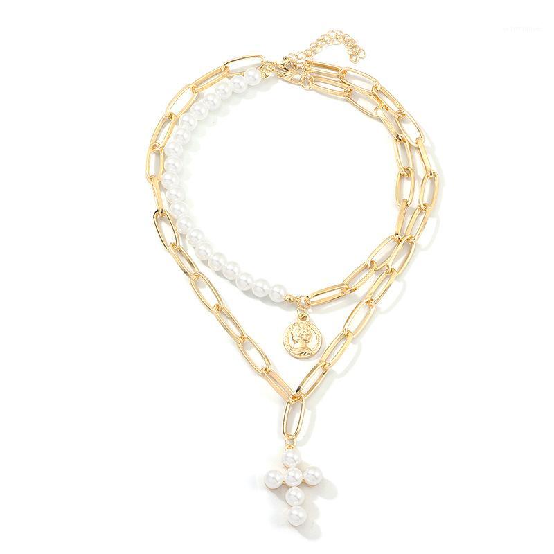 

Cross Pearl Choker Pendant Necklace For Women Jewelry Collares Friends Accessories Chains Girl Aesthetics Suspension XL101291