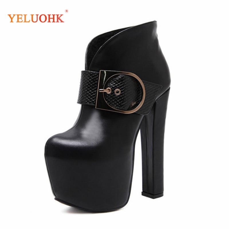 

Platform Women Boots Thick Heel Ankle Boots High Heel Winter Women Leather Ladies Shoes 34-40 Plus Size, Platform black boots