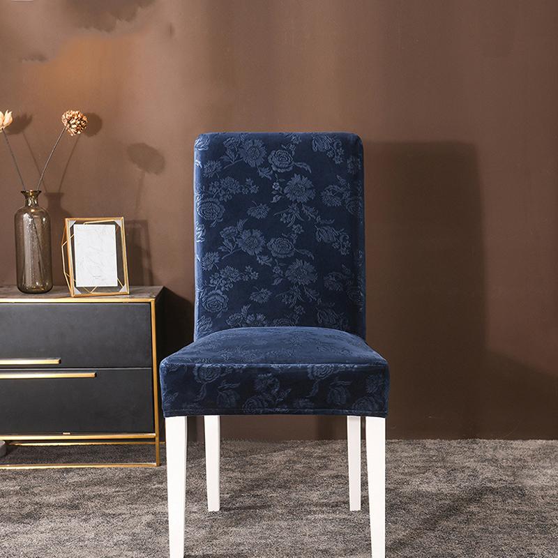 

Modern Solid Dining Chair Cover Flower Embossed Spandex Dining Room Chair Velvet Banquet Hotel Wedding Elastic Seat Cover