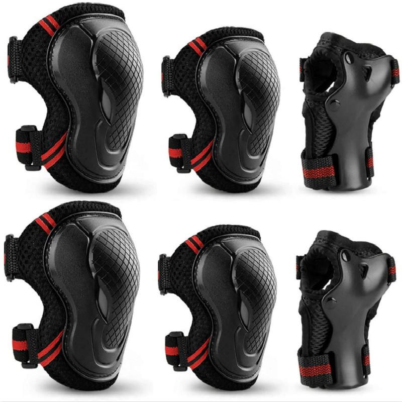 

6pcs Children Adults Skating Protective Gear Set Boys Girls Elbow Pads Knee Protector Wrist Support Sports Safety Set Skateboard, Red-6pcs