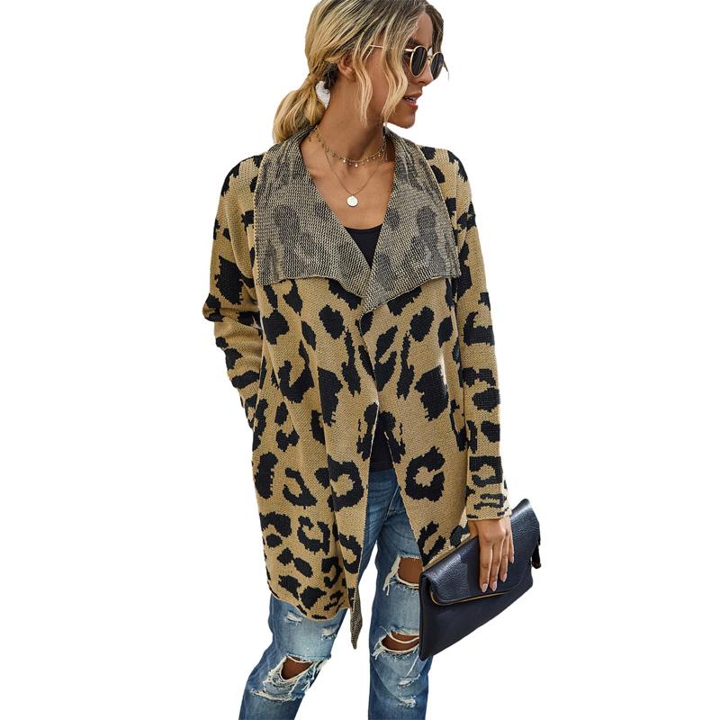 

Casual v-neck knitted cardigan women Autumn winter Long sleeve Leopard female cardigans Coat Fashion ladies oversize sweater, White