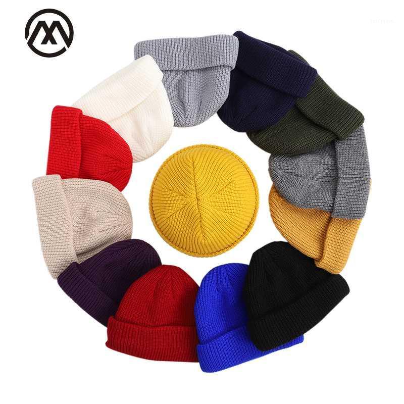 

2019 solid color knit hat men and women winter cotton cap Skullcap melon cap warm hat casual design thick autumn and winter peas1, White