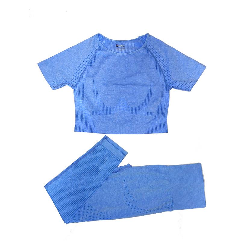 

Woman Yoga Short Crop + High Waist Leggings 2Pcs Set Workout 10 Colors GYM Sport Shirt Pants Clothes Do Drop Shipping Logo Print, Blue