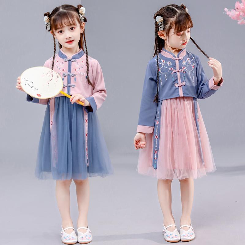

Toddler Children Hanfu Dress For Kids Princess Costume Fairy Long Sleeve Chinese Style Tang Suits Flower Embroidery Festival1, Pink