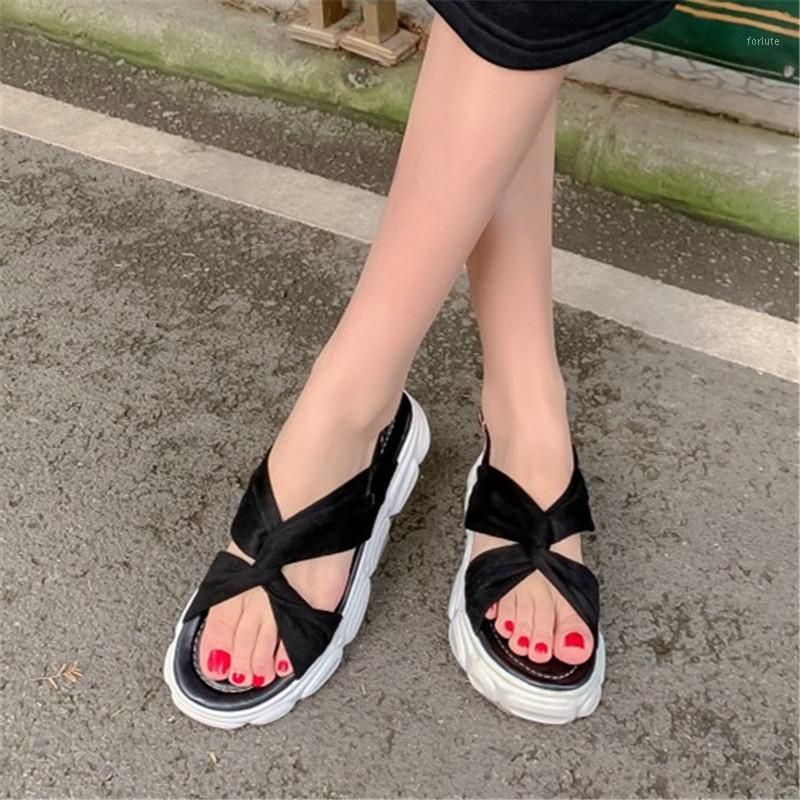 

PXELENA Women Sandals Thick Sole Flat Platform Faux Suede Cross tied Soft Comfort Casual Shoes Lady Large Size 34-45 Summer 20201, Black