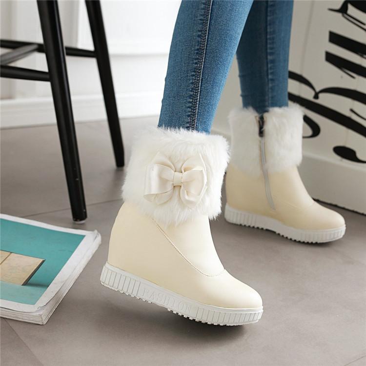 

Fall/Winter New Snow Boots 2020 Increment Short Boots Sweet Bow Plush, Beige