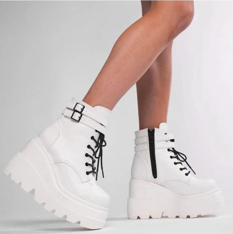 

Winter Fashion High Platform Boots Leather High Wedges Ankle Boots Women 2020 New Female Punk Style Heels Shoes for Woman, Multicolor