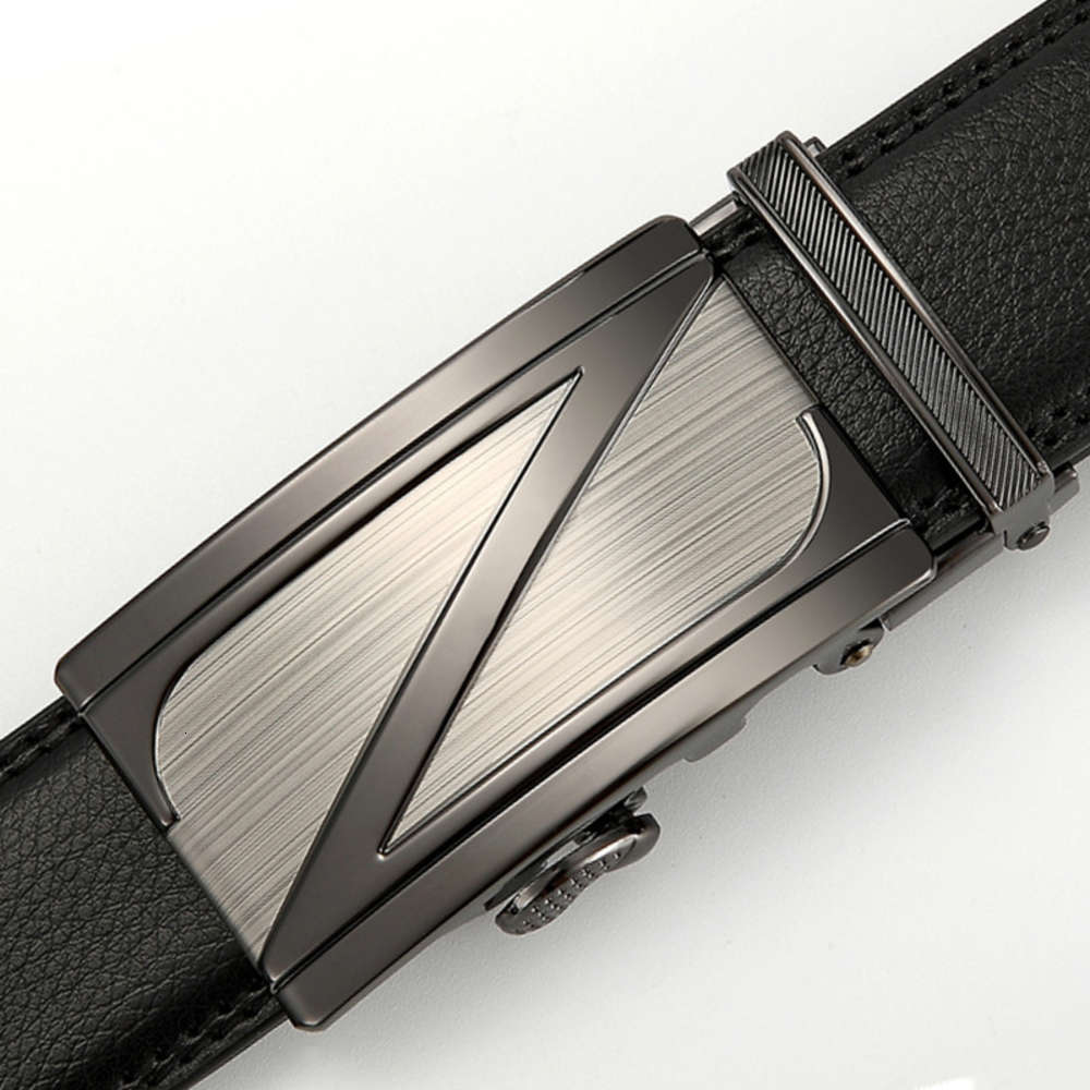 

Double leather automatic buckle belt men's leather belt leisure business cattle belt, Black