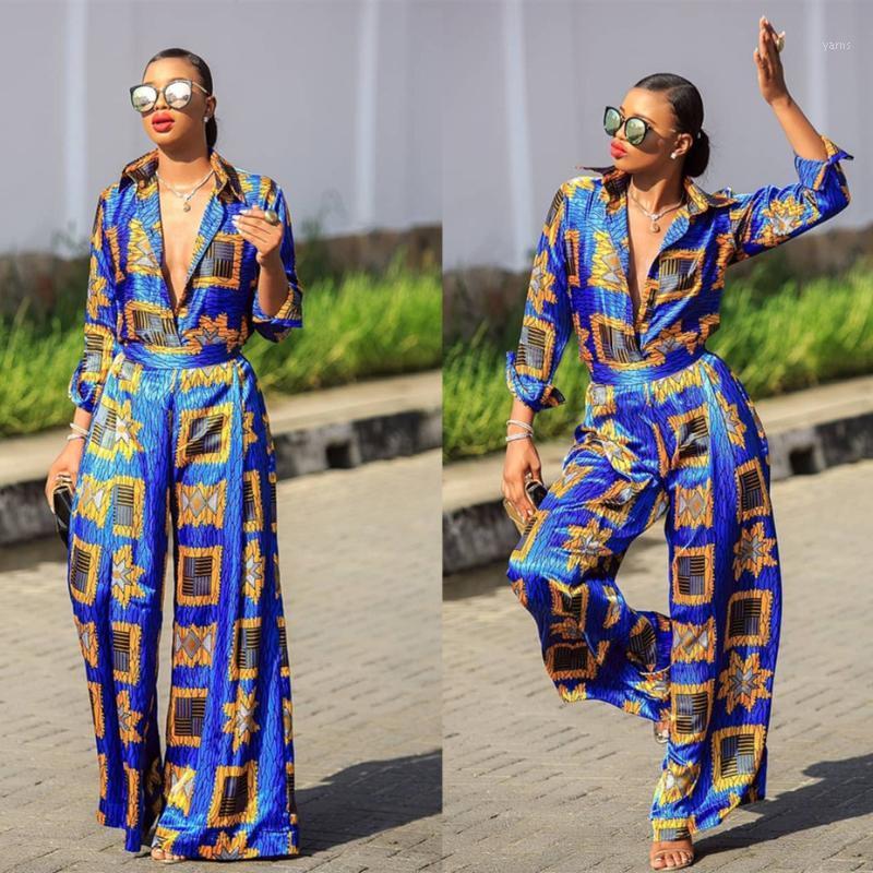 

Ethnic Clothing African Clothes Women European Dress Dashiki Print Fashion Sexy Casual Lady Loose Shirt V Neck Wide Leg Pants Set Plus Size1