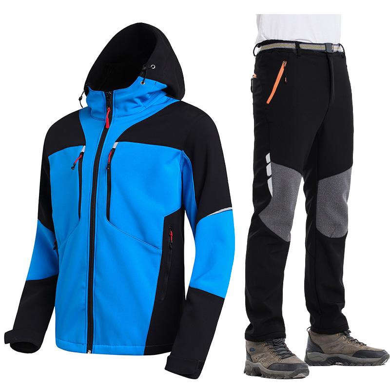 

Mens Waterproof Softshell Fleece Jackets and Pants Outdoor Camping Hiking Sets Male Winter Windproof Climb Skiing suits, Black pants