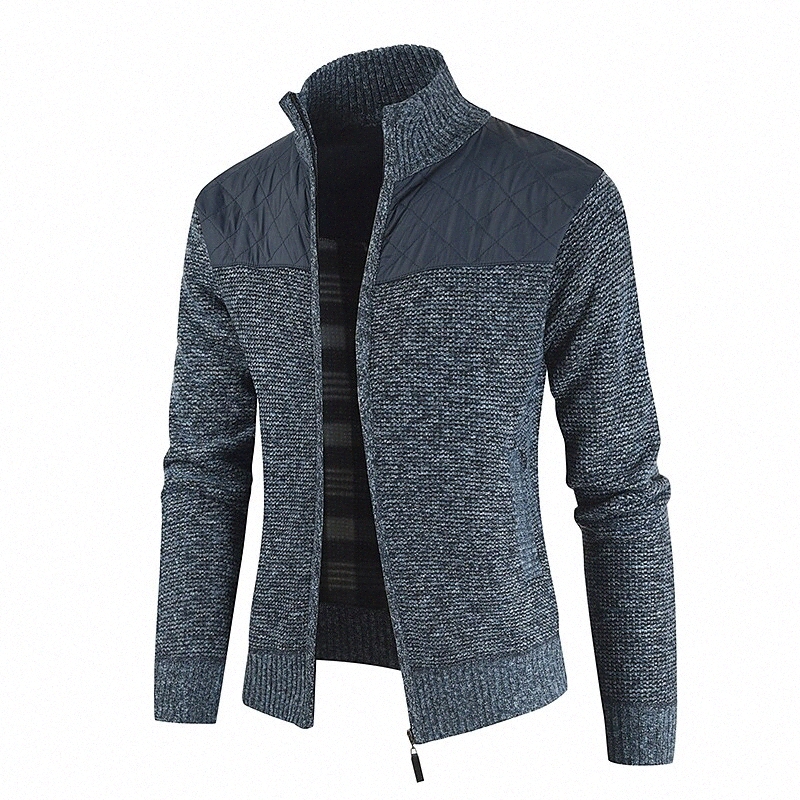 Men's Cardigan Solid Color Long Sleeve Sweater Cardigans Stand Collar Winter Wine Light gray Dark Gray S240#