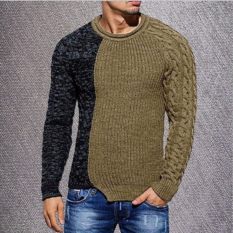 Bloc de couleur Pull à manches longues pour hommes Cardigans ronds gris kaki vert b5bd #