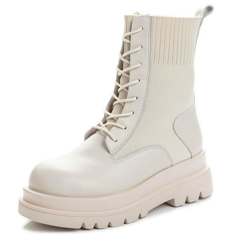 

Women Boots Genuine Leather Platform Boots New Autumn Women Light Comfortable Chunky Fashion Lace Up Lady Shoes Footwear, Black