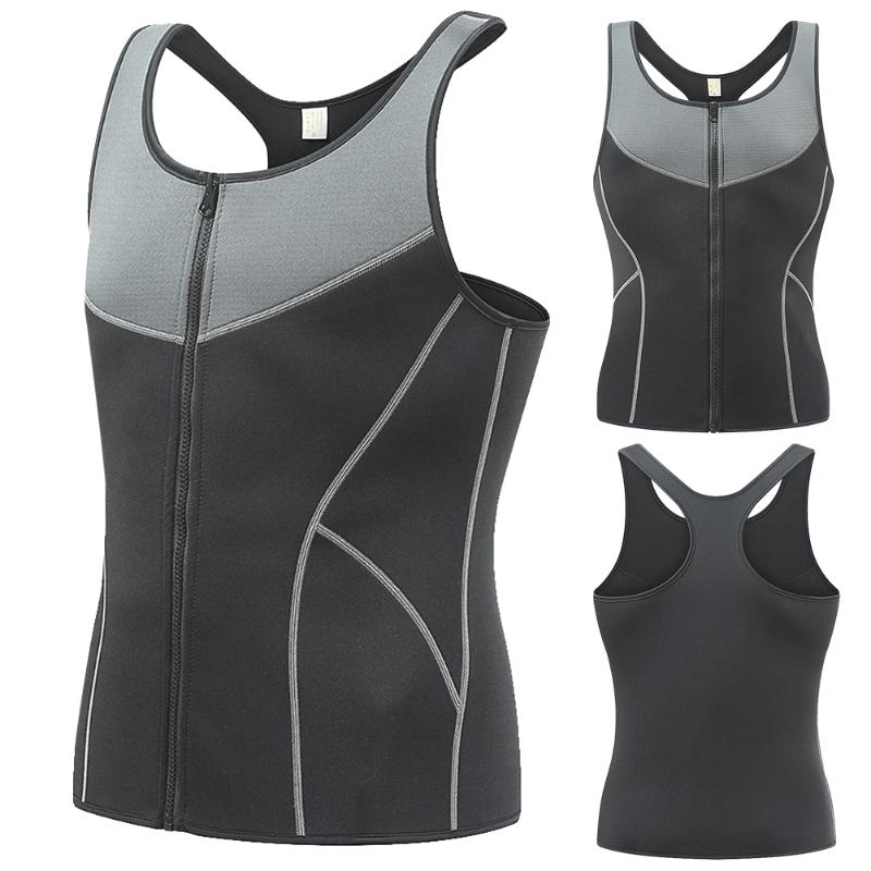 

Men Elastic Slimming Fat Burning Neoprene Corset Waist Trainer Vest Workout Black Sleeveless Fitness Body Shaper Sauna Zipper