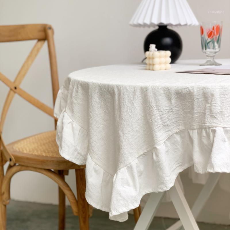 

Table Cloth Ins Vintage Folded Cotton Tablecloth Pleated Pure Ruffled Dining Cover Picnic White Lace For Home