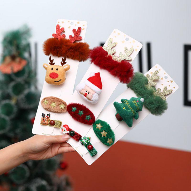

4pcs/set Fashion Christmas Elastic Cute Plush Hairband Christmas Elk Hair Clip Brooch Combination Girl Hair Accessories