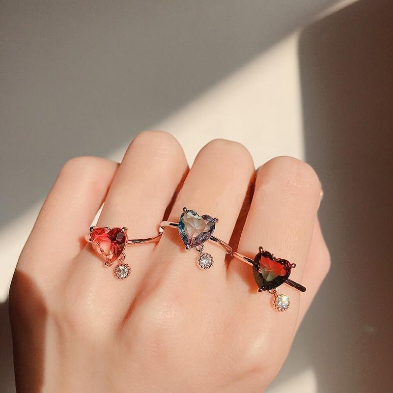 

Sweet Heart Cubic Zircon Rings For Women Girls Fashion Colorful Square Crystal Party Bague Adjustable Finger Ring Jewelry