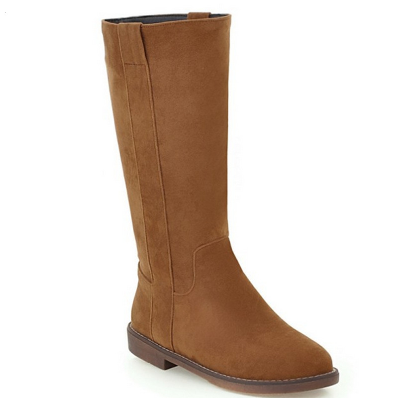 

2021 New Flock Fashion Round Toe Slip on Mid Calf Boots Square Heel Women Autumn Winter Casual Shoes Big Size 34-43 Uzn0, Black