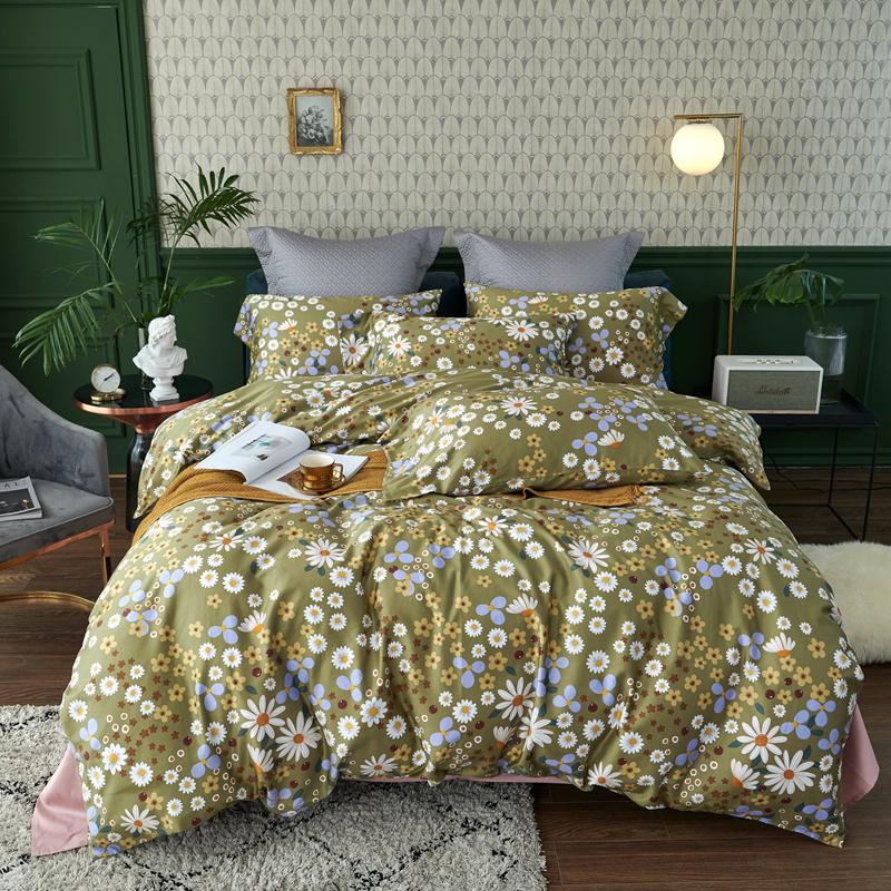 

600TC Egyptian Cotton Luxury Pastoral Flowers Print Bedding Sets  King Size Duvet Cover Pillowcase Flat Sheet Set #, -yrj-11-03