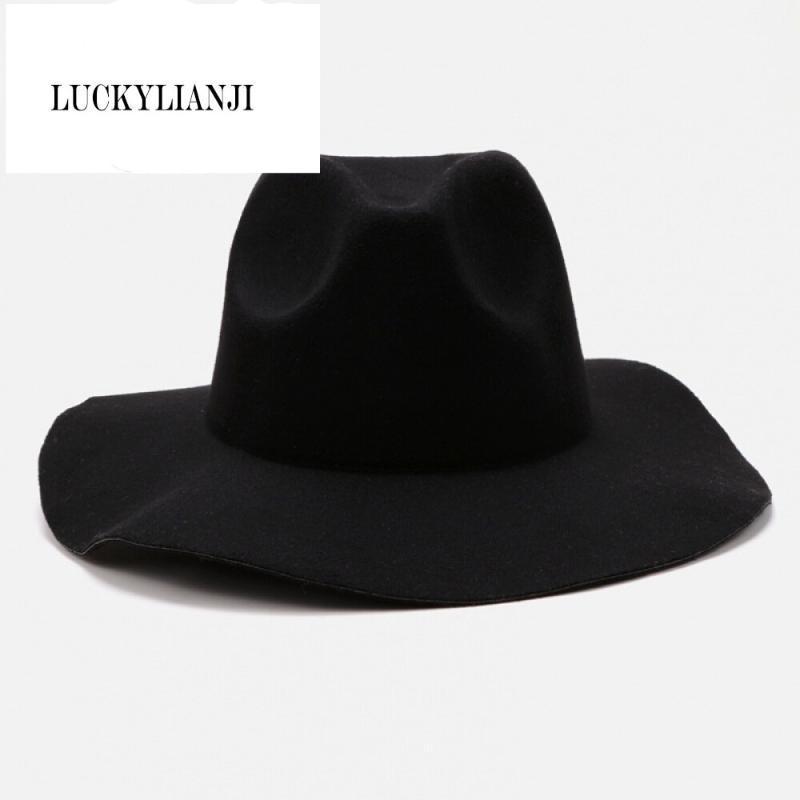 

LUCKYLIANJI Trend Solid Color Boys Girls Cowboy Wool Felt Panama Hat Fedora Caps for Kids1, Black