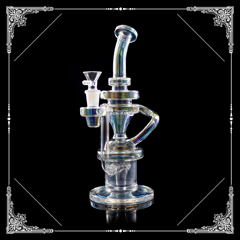 

Holographic Rainbow Glass Smoking Pipes Recycler Bong Hookah Heady Bong Water Pipes 12 inches