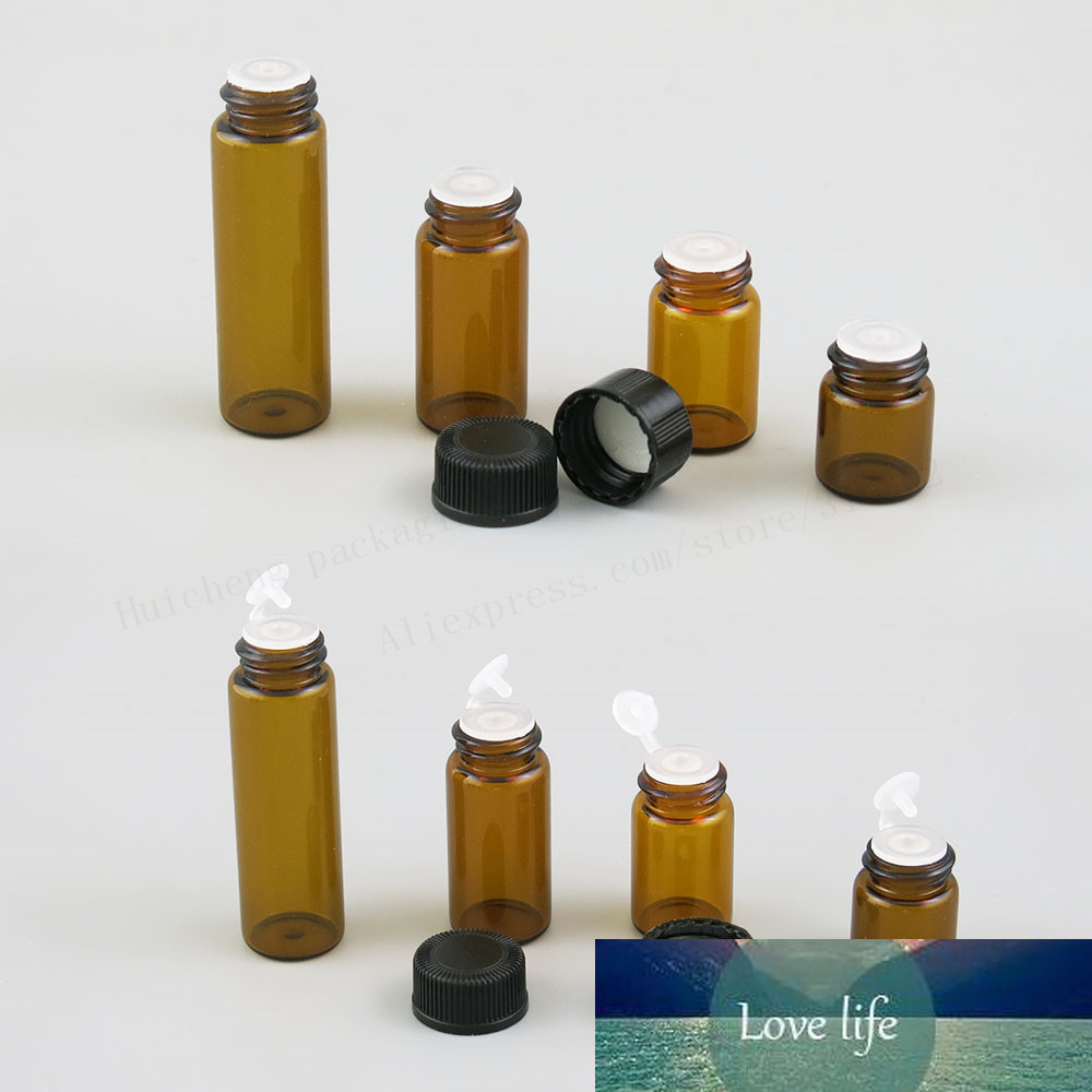 

100 X 1ml 2ml 3ml 5ml Mini Amber Glass Essential Oil Bottle Orifice Reducer Cap Small Brown Glass Vials with Hole Insert