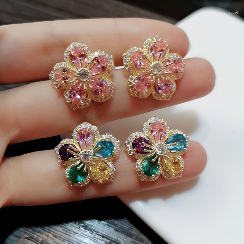 

Stud Silver Jewelry Women Jewellery Crystal Flower Big Delicate Zircon Earrings Sweet 2021 Earrings1