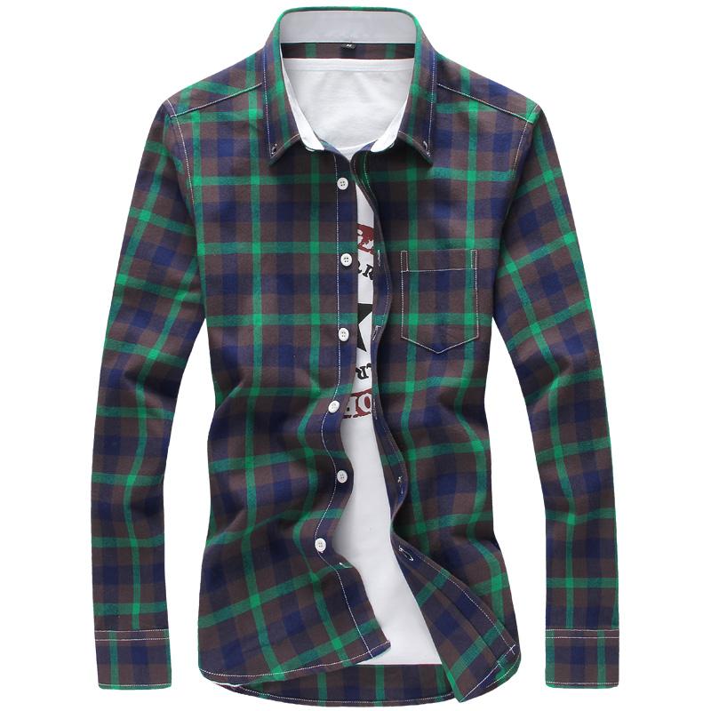 

Plaid Shirts Shirts Men Checkered Shirt Brand Fashion Button Down Long Sleeve Casual Plus Size Drop Shipping, Dark yellow