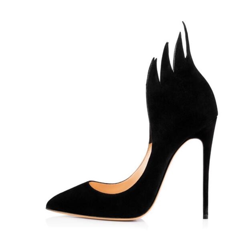 

elegant black red flame design high-heel heel bomb Slip-on toe women dressed in low heels cut dress party shoes, The picture