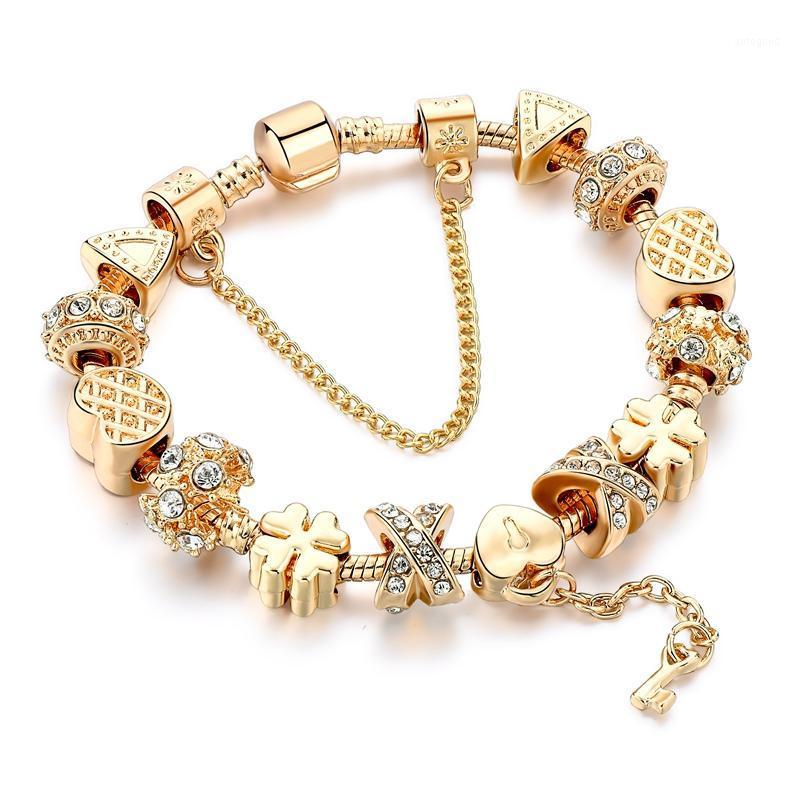 

Charm Bracelets Szelam Fashion White Crystal Key Bracelet For Women Gold European Diy Beads & Bangles Pulseira SBR1700131