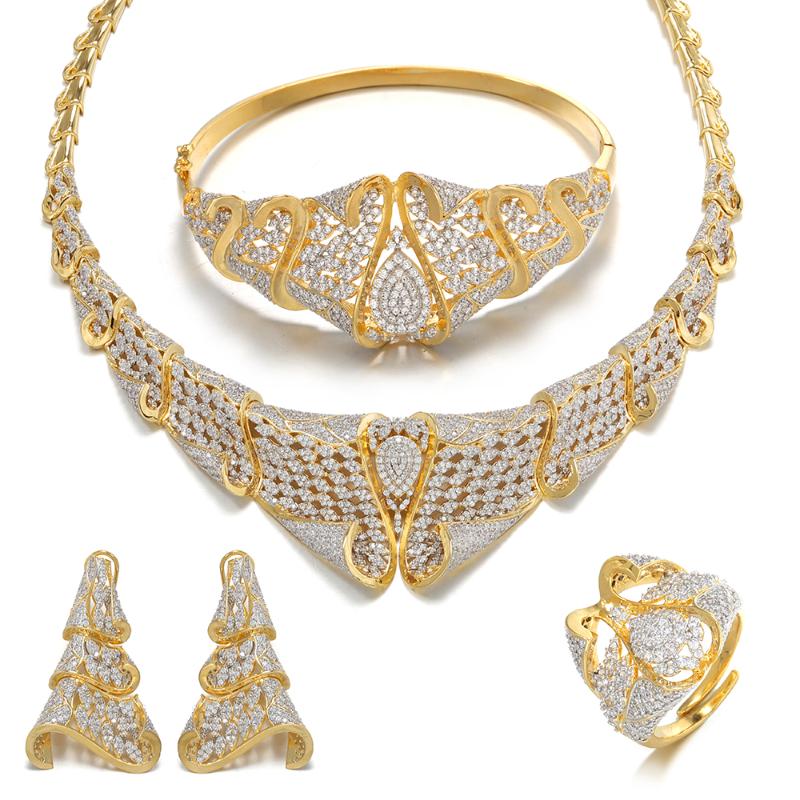 

Earrings & Necklace TIRIM Luxury Elegant Bridal Set For Women Cubic Zirconia Wedding Jewelry Sets African Brides Accessories, Silver