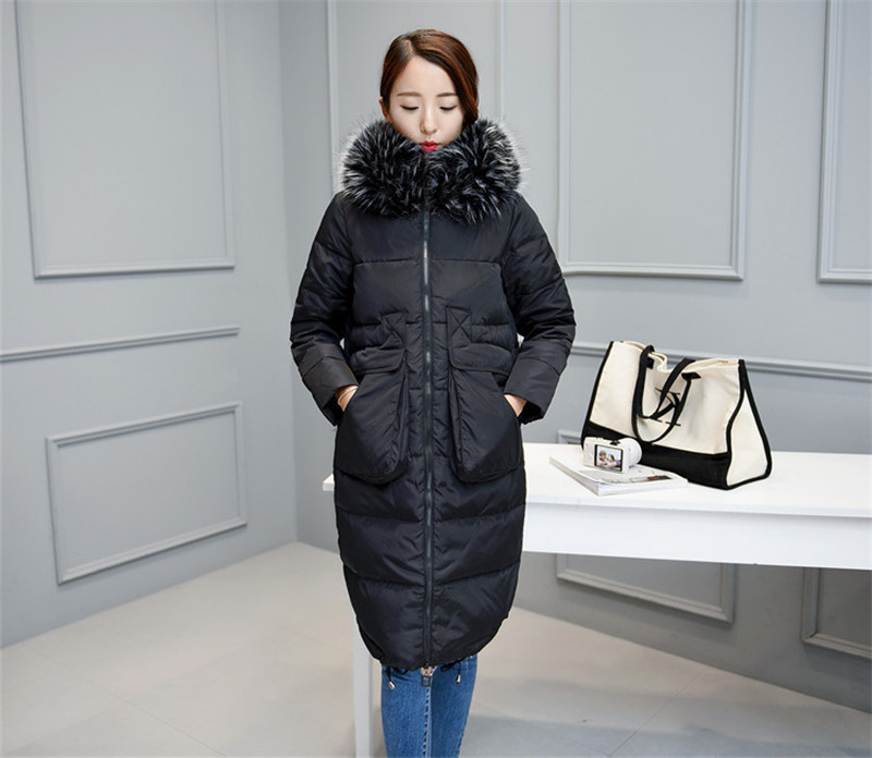 

Leather Collar Raccoon of the Women White Duck Down Jackets Female Warm Jacket Long Winter Parka Chaqueta Mujer Wxf463 Z5y6, Black faux fur