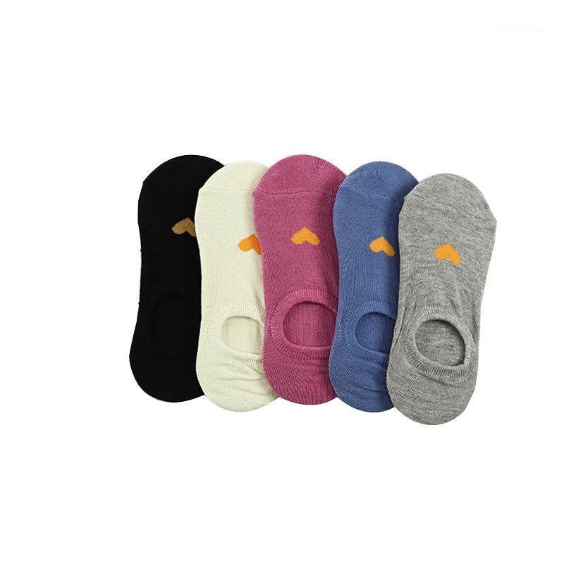 

5 pairs Summer new style cotton Women's boat socks Love logo breathable solid color Womes socks wild casual Women's boat1, E rose red