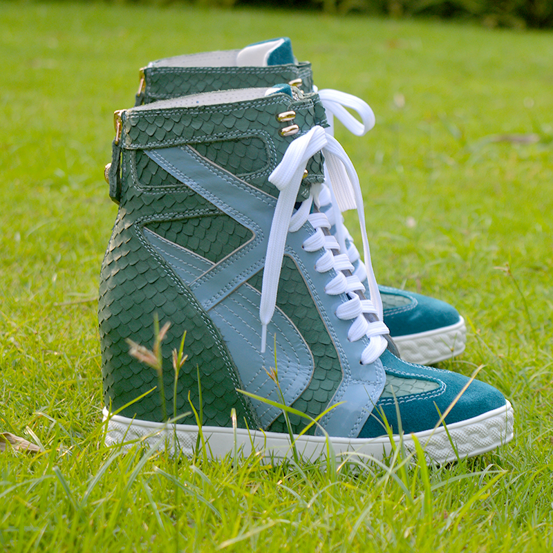 

Snakeskin Cut Blue Leather Sneakers 8 at Increasing Height Woman High Superior Casual Shoes Return Zip Lace to Bottine 61qe, Black