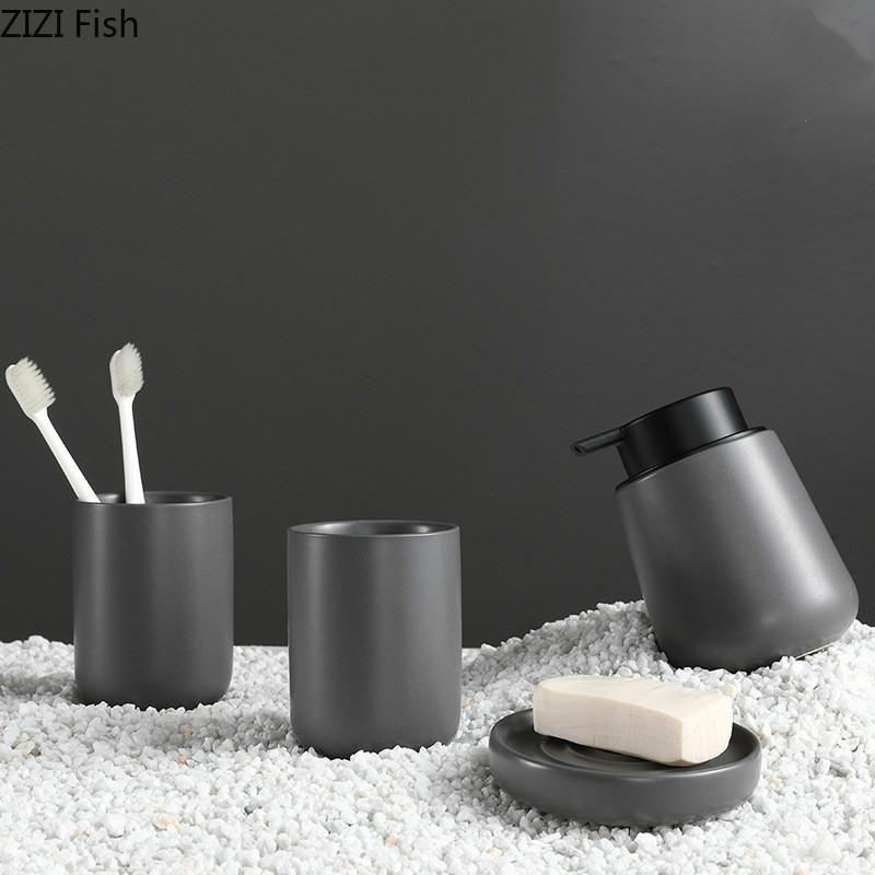 

Black Ceramic Wash Set Northern Europe Home Four-piece Suit Bathroom Set Soap Dispenser Mouth Cup Tray Couple Wedding Gift