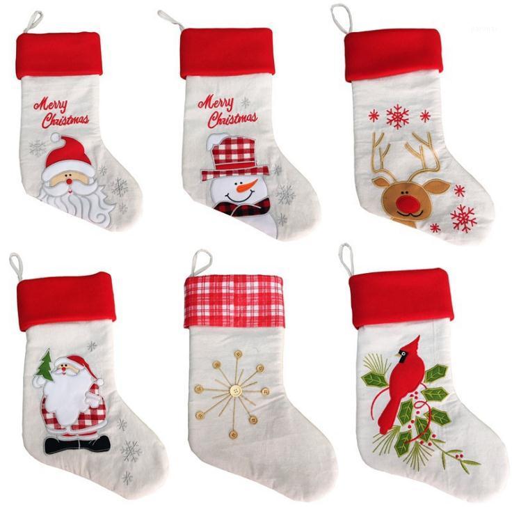 

Christmas Stocking Sock Gift Bags Burlap Embroidery Christmas Tree Sock Xmas Candy Storage Bag Festive Party Supplies SN12861