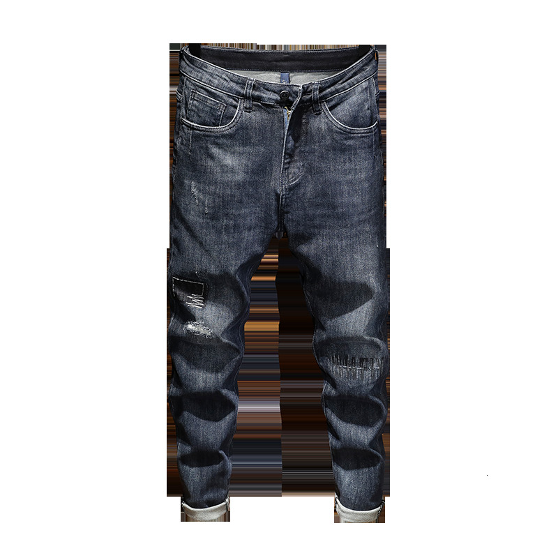 

2021 New Jeans for Ripped Black Men Painted Thin Pants Embroidered Hip JMDX