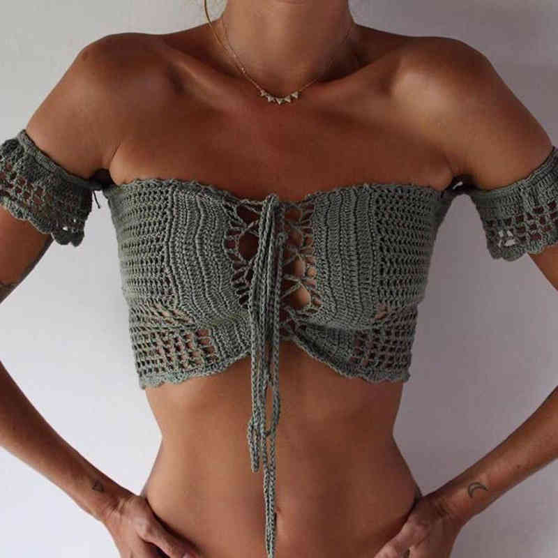 

Women Bikini Top Bandage Hollow-out Tassel Swimsuit With Sleeves Summer Crochet Lace Top Swimwear, White;black
