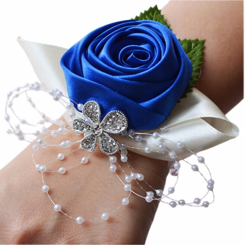 

1 pcs Wedding Bridesmaid Bride Wrist Corsage Decoration Hand Flower, Dark blue for home decoration FX488, Beige