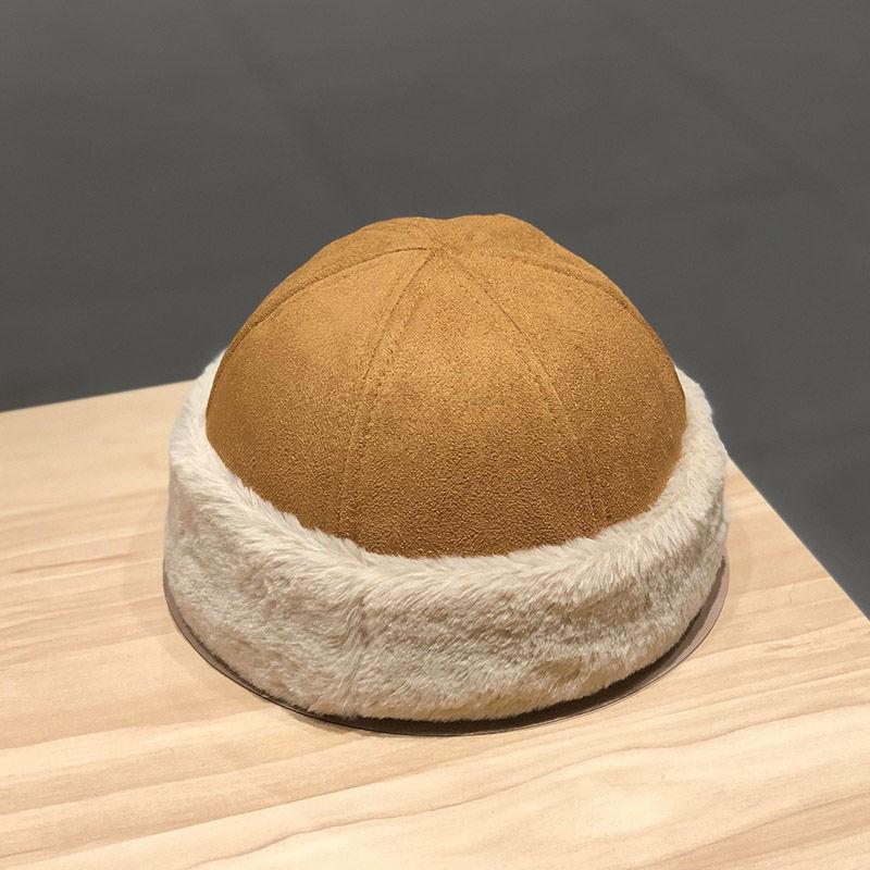 

Unisex Melton Wool Skull Cap Beanie Retro Curling Winter Warm Thick Suede Hat, Black