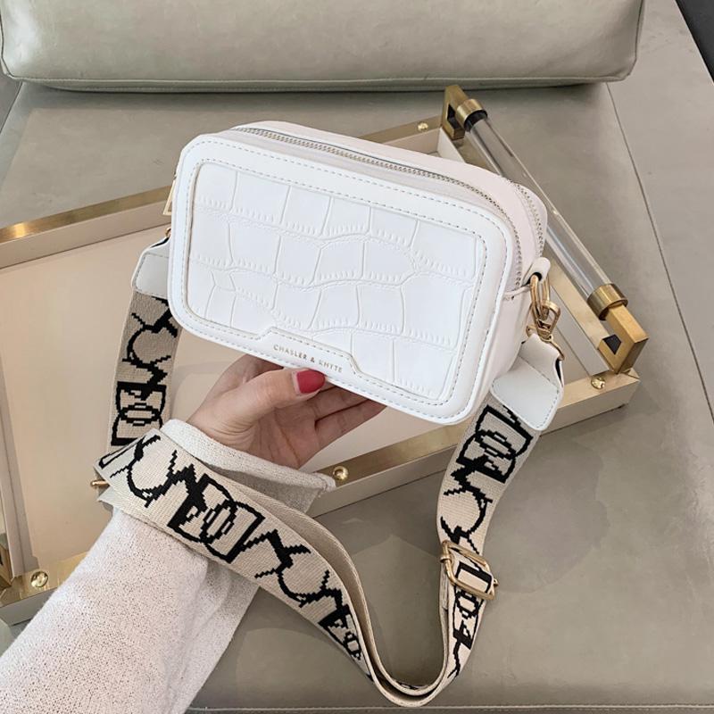 

Letter Print Wide Strap Crossbody Bag Women Crocodile Pattern Pu Leather Lady Shoulder Messenger Bag Mini Flap Square Female, K-4