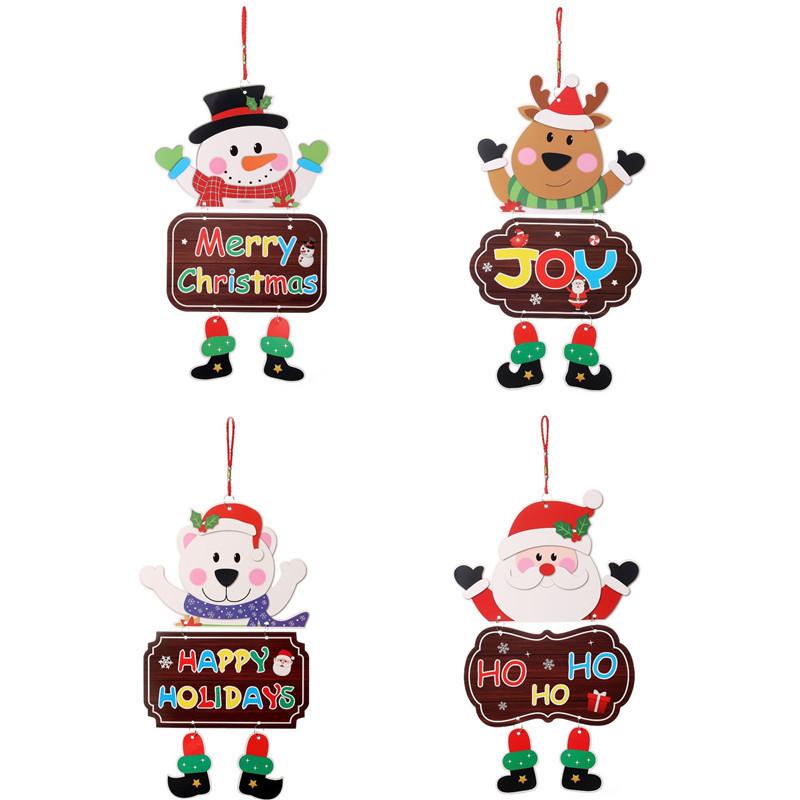 

Party Decoration Christmas Door Hanging Paper Santa Snowman Elk Bear Design Pendant For Window