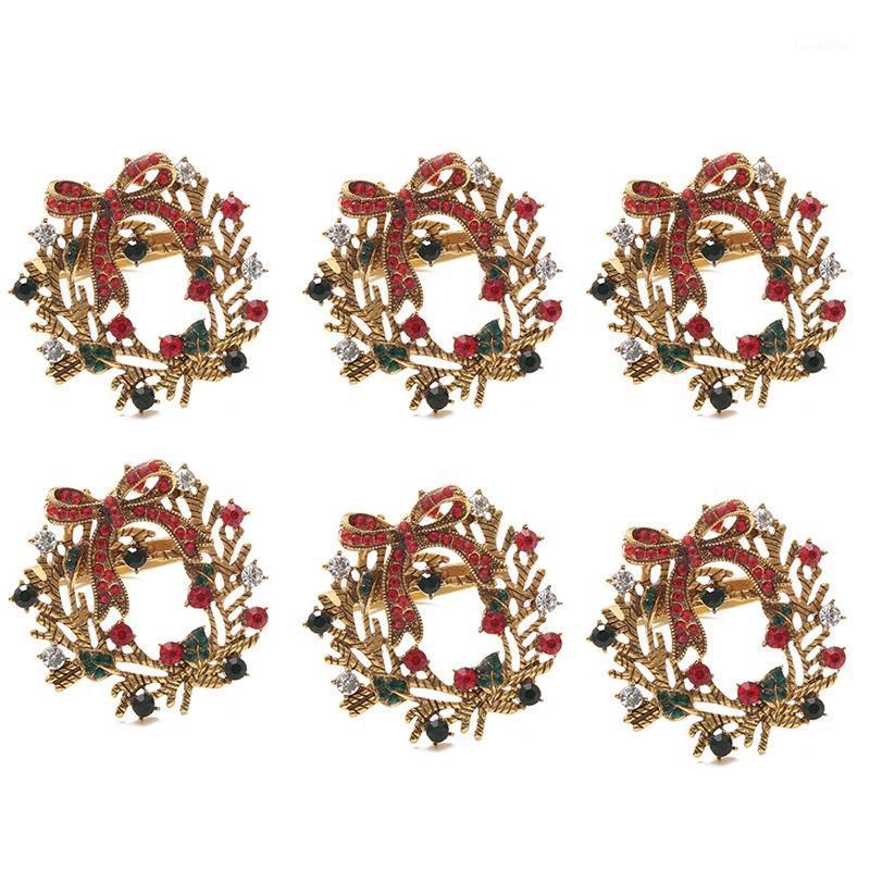 

6Pcs Christmas Wreath Napkin Rings Metal Napkin Buckle Holder Circle Hotel Restaurant Wedding Party Dinner Table D1
