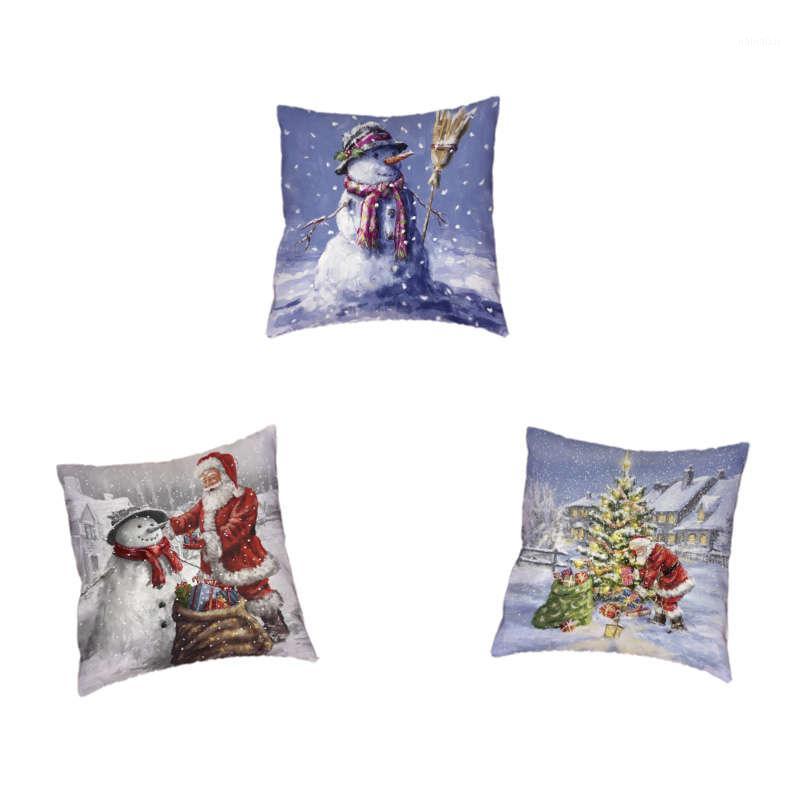 

Christmas Holiday Gift Cushion Cover Santa Claus Christmas Tree 45X45Cm Peach Skin Material Home Sofa Decoration Throw Pillowcas1