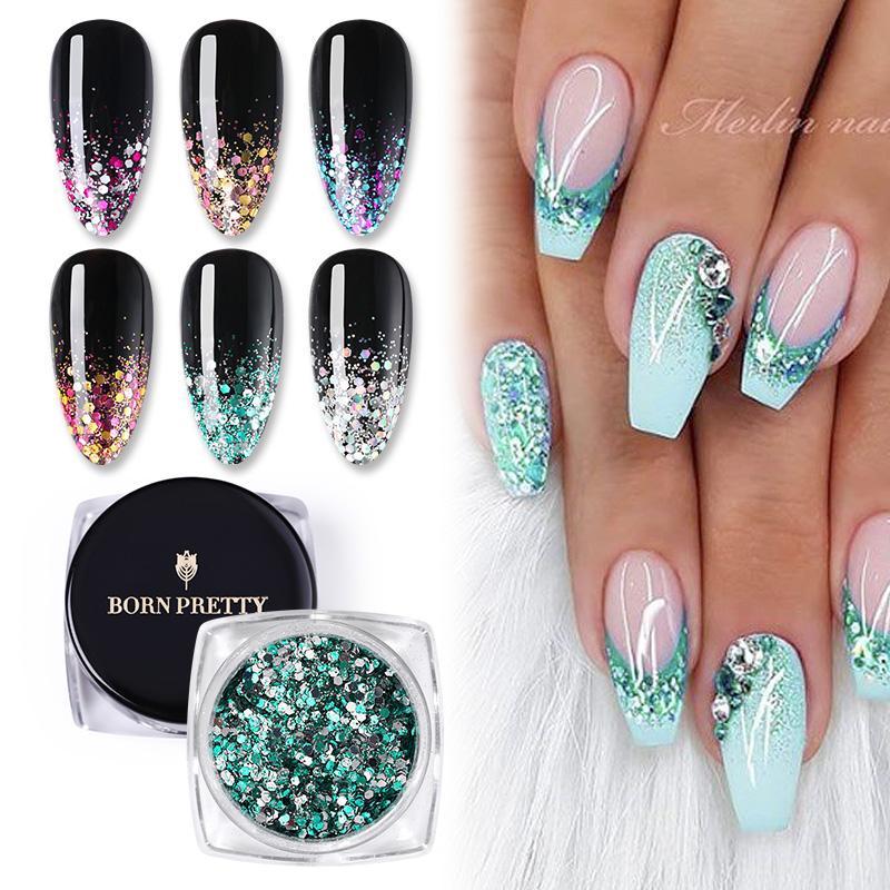 

BORN PRETTY 1g Gradient Nail Glitter Power No Lamp Cure Natural Dry Nail Glitter Sequins Art Decoration DIY Design