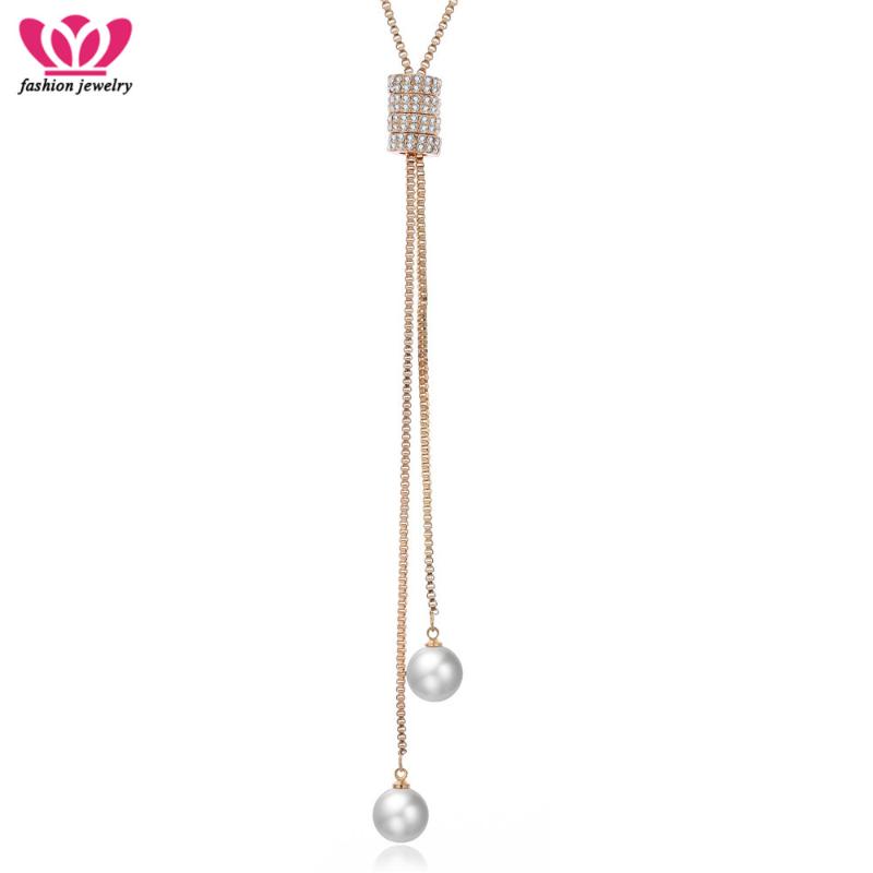 

Fashion Boho Crystal Necklace Fashion Tassels Simulated Pearl Pendant Statement Long Necklace For Women Wedding Jewelry Gifts